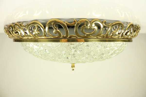 Mid-Century Art Nouveau Style Glass & Brass Flush Mount Ceiling Lamp from Kaiser Leuchten-FUP-879105