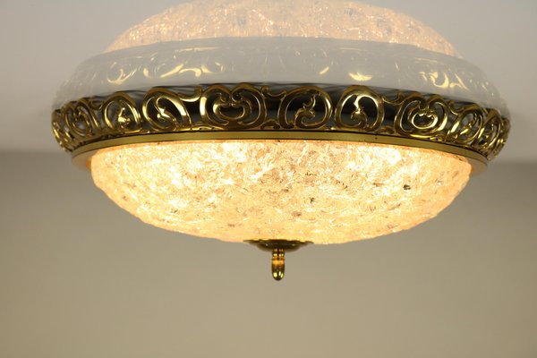 Mid-Century Art Nouveau Style Glass & Brass Flush Mount Ceiling Lamp from Kaiser Leuchten-FUP-879105