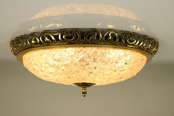 Mid-Century Art Nouveau Style Glass & Brass Flush Mount Ceiling Lamp from Kaiser Leuchten-FUP-879105