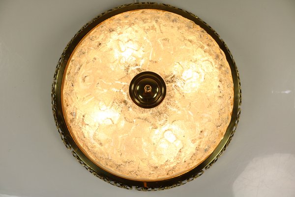 Mid-Century Art Nouveau Style Glass & Brass Flush Mount Ceiling Lamp from Kaiser Leuchten-FUP-879105