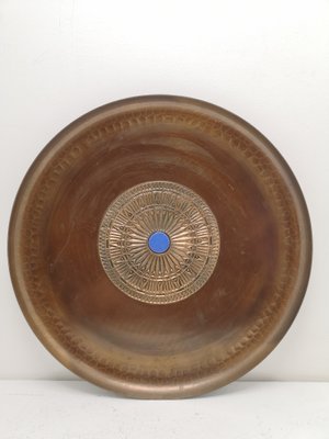 Mid-Century Artisan Hand Made Copper Plate with Blue Enamel Fitting, 1970s-UWE-1168097