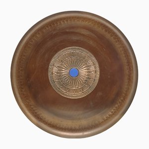 Mid-Century Artisan Hand Made Copper Plate with Blue Enamel Fitting, 1970s-UWE-1168097