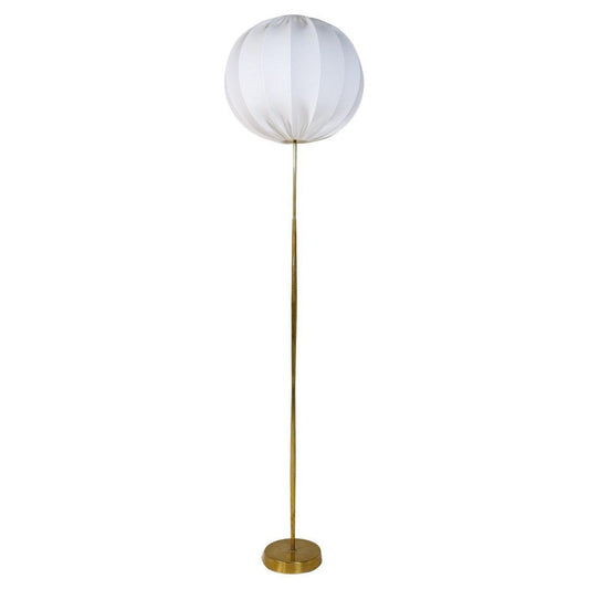 Mid-Century Asea Brass Floor Lamp with Round Cotton Shade, Sweden, 1960s