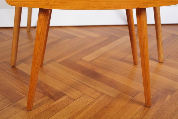 Mid-Century Ash and Wickerwork Side Table and Stool from Uluv, 1960s, Set of 2-IND-1328350