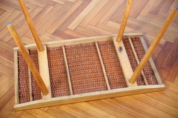 Mid-Century Ash and Wickerwork Side Table and Stool from Uluv, 1960s, Set of 2-IND-1328350