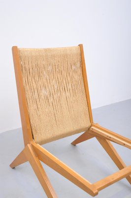 Mid-Century Ash Scissor Chairs with Back Part in Sisal Attributed to Pierre Jeanneret, Set of 2-ZE-742510