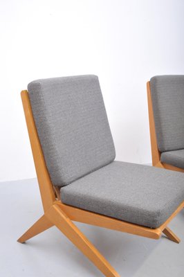 Mid-Century Ash Scissor Chairs with Back Part in Sisal Attributed to Pierre Jeanneret, Set of 2-ZE-742510