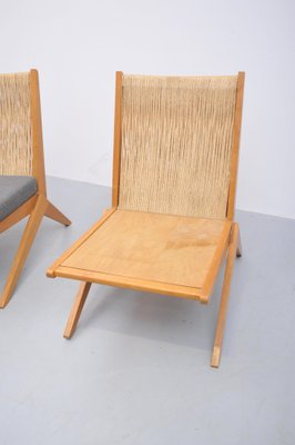 Mid-Century Ash Scissor Chairs with Back Part in Sisal Attributed to Pierre Jeanneret, Set of 2-ZE-742510