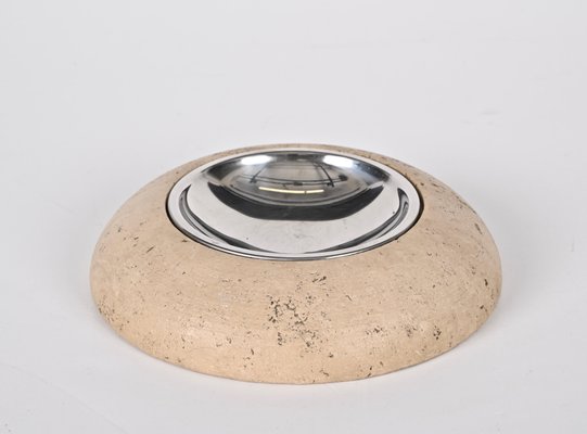 Mid-Century Ashtray in Travertine, Marble and Steel from Mannelli, Italy, 1970s-JDR-1328683