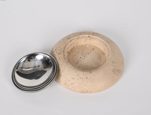 Mid-Century Ashtray in Travertine, Marble and Steel from Mannelli, Italy, 1970s-JDR-1328683