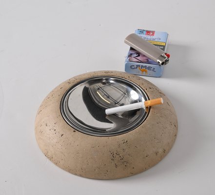 Mid-Century Ashtray in Travertine, Marble and Steel from Mannelli, Italy, 1970s-JDR-1328683