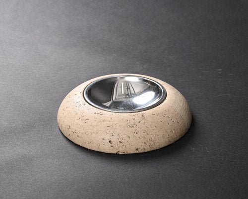 Mid-Century Ashtray in Travertine, Marble and Steel from Mannelli, Italy, 1970s-JDR-1328683