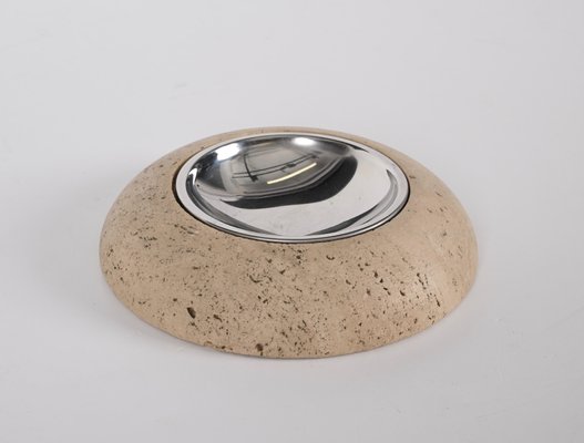 Mid-Century Ashtray in Travertine, Marble and Steel from Mannelli, Italy, 1970s-JDR-1328683