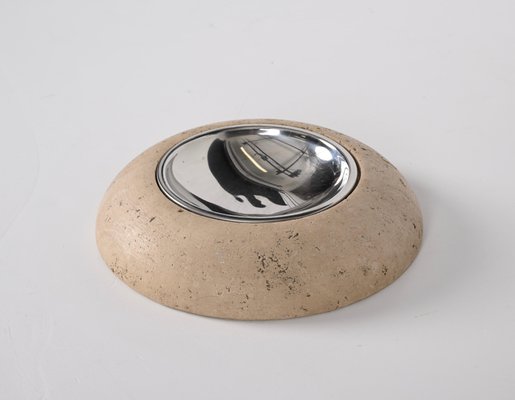 Mid-Century Ashtray in Travertine, Marble and Steel from Mannelli, Italy, 1970s-JDR-1328683