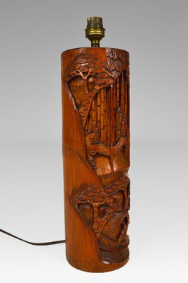 Mid-Century Asian Living Room Table Lamp in Carved Wood, 1940s-XNH-754028