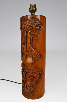 Mid-Century Asian Living Room Table Lamp in Carved Wood, 1940s-XNH-754028