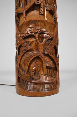 Mid-Century Asian Living Room Table Lamp in Carved Wood, 1940s-XNH-754028