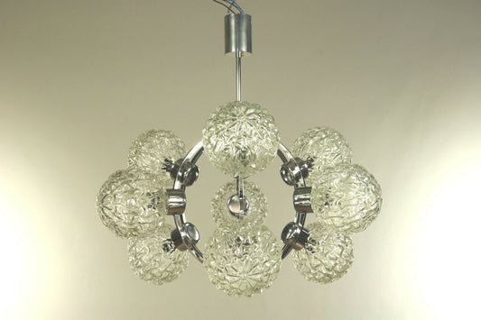 Mid-Century Atomic Space Age Chandelier in Glass & Chrome, 1960s or 1970s