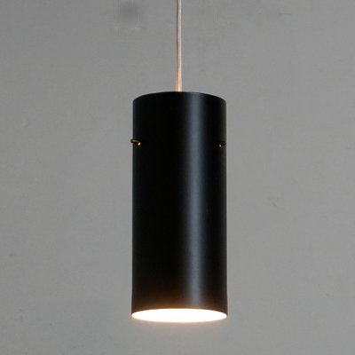 Mid-Century Austrian Black Metal & Brass Zylinder Pendant Lamp by J. T. Kalmar-MH-1144570