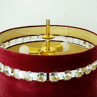 Mid-Century Austrian Brass and Crystal Glass Floor Lamp with Red Velvet Shade-MH-809190