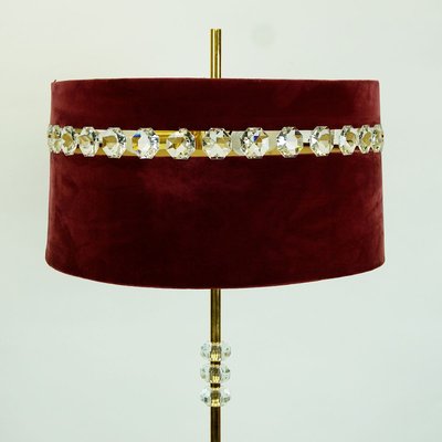 Mid-Century Austrian Brass and Crystal Glass Floor Lamp with Red Velvet Shade-MH-809190