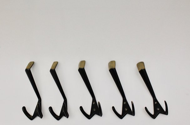 Mid-Century Austrian Brass Coat Hooks, 1950s, Set of 5-NB-551657