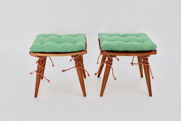 Mid-Century Austrian Cherrywood Stools, 1950s, Set of 2-NB-668060