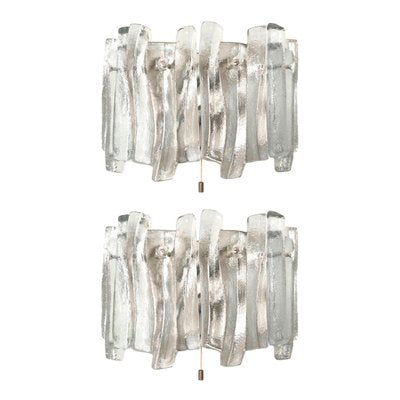 Mid-Century Austrian Model Fuente Wall Sconces in Ice-Glass by Kalmar for Kalmar Franken KG, 1970s, Set of 2-TPE-1348938