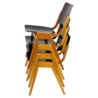 Mid-Century Austrian P7 Stacking Chairs in Dark Brown Beech attributed to Roland Rainer, 1950s-MH-1750830