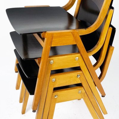 Mid-Century Austrian P7 Stacking Chairs in Dark Brown Beech attributed to Roland Rainer, 1950s-MH-1750830