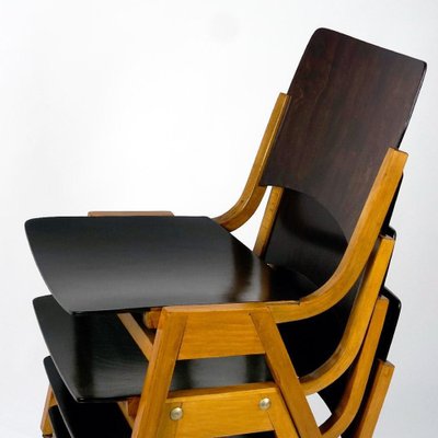 Mid-Century Austrian P7 Stacking Chairs in Dark Brown Beech attributed to Roland Rainer, 1950s-MH-1750830