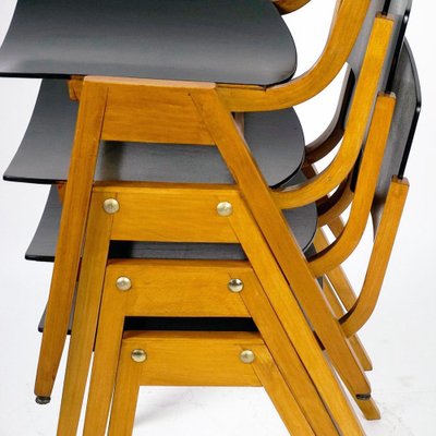 Mid-Century Austrian P7 Stacking Chairs in Dark Brown Beech attributed to Roland Rainer, 1950s-MH-1750830