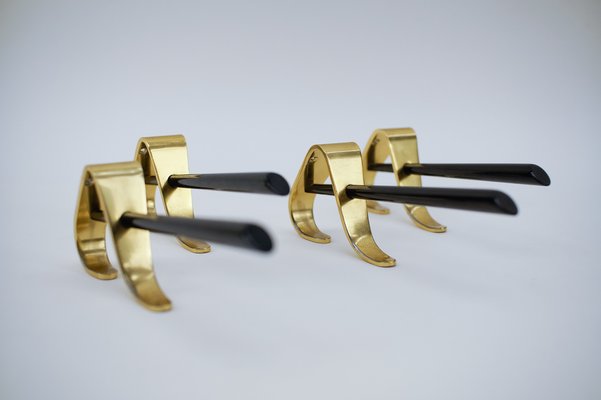 Mid-Century Austrian Wall Hooks in Brass by Carl Auböck, 1950s, Set of 4-KQB-1173611