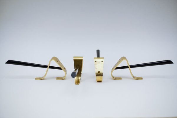 Mid-Century Austrian Wall Hooks in Brass by Carl Auböck, 1950s, Set of 4-KQB-1173611