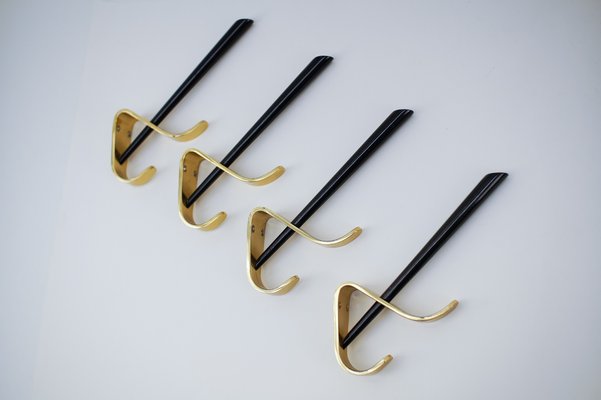 Mid-Century Austrian Wall Hooks in Brass by Carl Auböck, 1950s, Set of 4-KQB-1173611