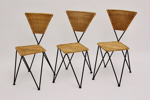 Mid-Century Austrian Wicker Chairs by Karl Fostel Sen's Erben, 1950s, Set of 3-NB-551661