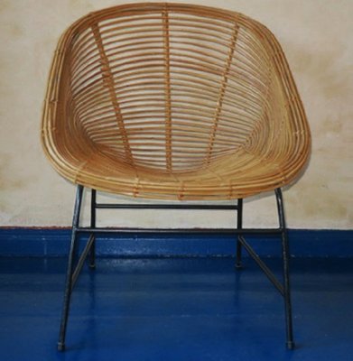 Mid-Century Bamboo and Iron Pod Chair, 1960s-ED-1807724