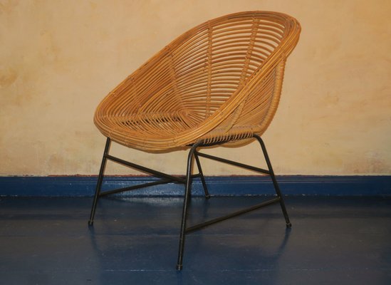 Mid-Century Bamboo and Iron Pod Chair, 1960s-ED-1807724