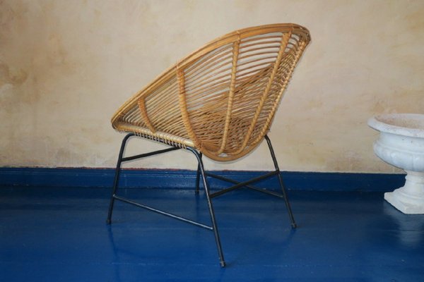 Mid-Century Bamboo and Iron Pod Chair, 1960s-ED-1807724