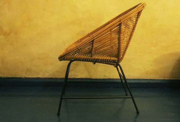 Mid-Century Bamboo and Iron Pod Chair, 1960s-ED-1807724