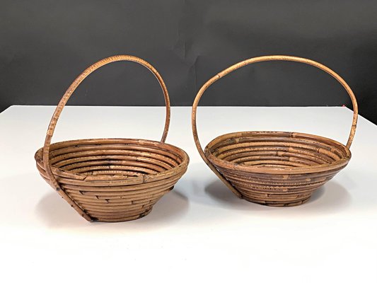 Mid-Century Bamboo and Rattan Bowls, 1970s, Set of 2-JDR-1125450