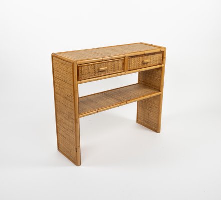 Mid-Century Bamboo and Rattan Console Table with Drawers, 1970s-LYQ-1791989