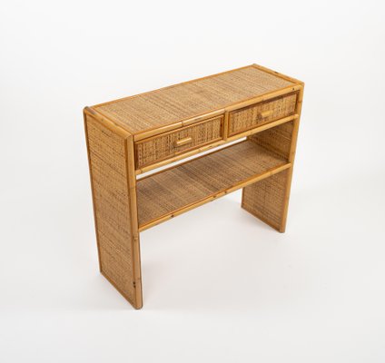 Mid-Century Bamboo and Rattan Console Table with Drawers, 1970s-LYQ-1791989