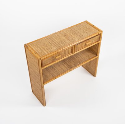 Mid-Century Bamboo and Rattan Console Table with Drawers, 1970s-LYQ-1791989