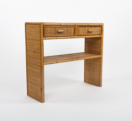 Mid-Century Bamboo and Rattan Console Table with Drawers, 1970s-LYQ-1791989