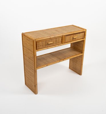 Mid-Century Bamboo and Rattan Console Table with Drawers, 1970s-LYQ-1791989