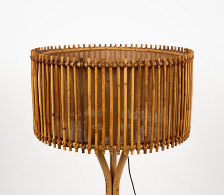 Mid-Century Bamboo and Rattan Floor Lamp in the style of Franco Albini, Italy, 1960s-LYQ-2034368