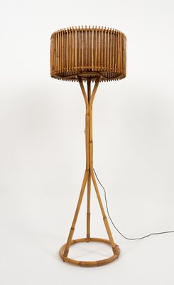 Mid-Century Bamboo and Rattan Floor Lamp in the style of Franco Albini, Italy, 1960s-LYQ-2034368