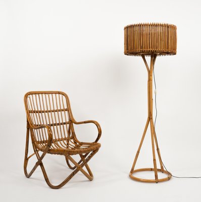 Mid-Century Bamboo and Rattan Floor Lamp in the style of Franco Albini, Italy, 1960s-LYQ-2034368