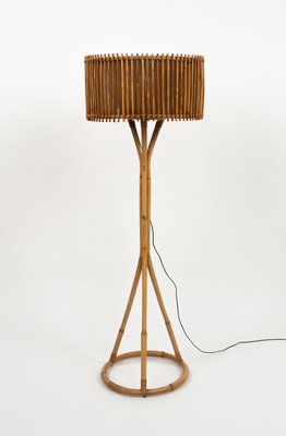 Mid-Century Bamboo and Rattan Floor Lamp in the style of Franco Albini, Italy, 1960s-LYQ-2034368